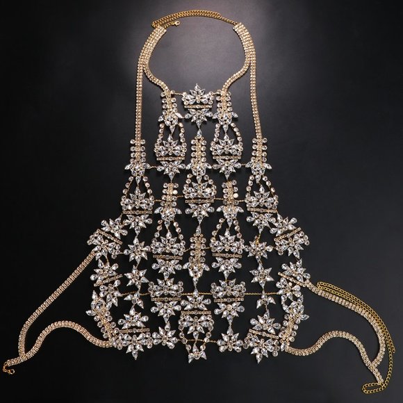 Rhinestone Body Chain Jewelry Carnival Costume Crystal Chest Bra Body Jewelry - Picture 6 of 8